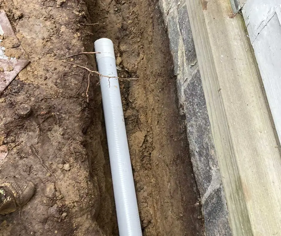 Long PVC pipe French Drain Installation Philadelphia, PA