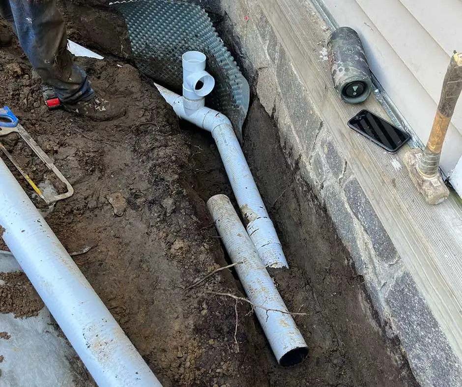 White PVC pipes French Drain Installation Philadelphia, PA